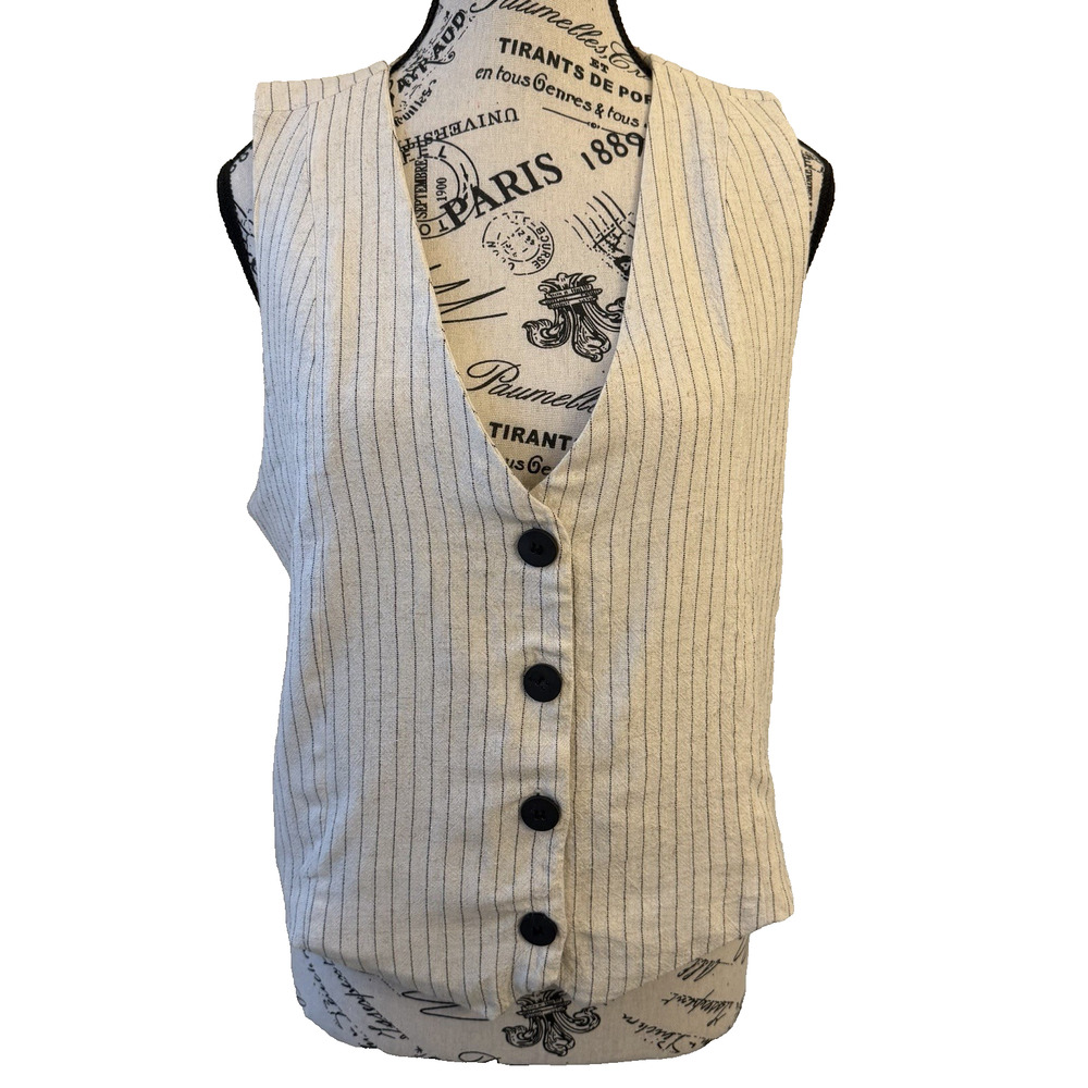 HYFVE Women’s Vest Size L Ivory With Black Pinstripes Lined Black Button Front